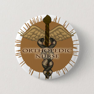 Chapa Redonda De 5 Cm Enfermera ortopédica Caduceus pin
