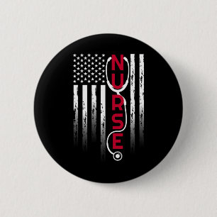 Chapa Redonda De 5 Cm Enfermera Patriótica Con Estetioscopio De Bandera 