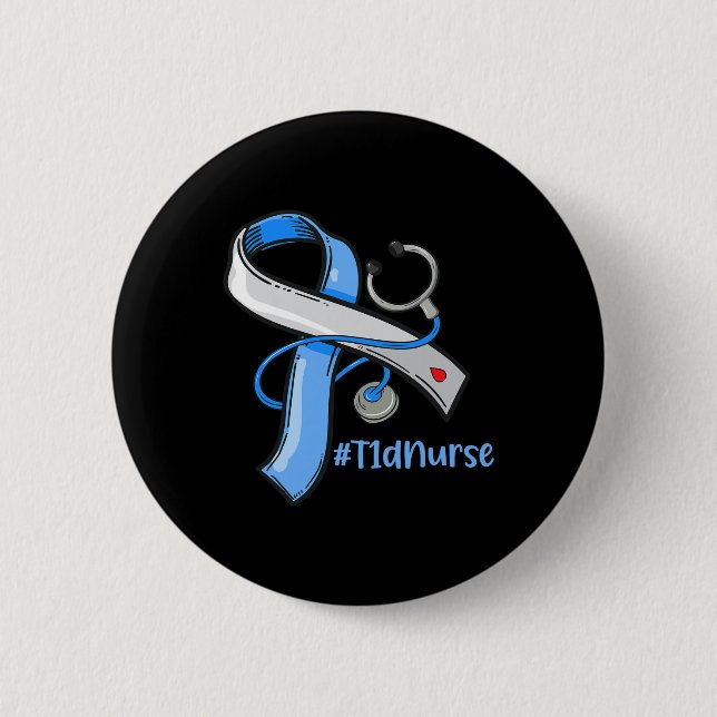 Chapa Redonda De 5 Cm Enfermera T1D Cinta azul Stethoscope Diabetes Awar (Anverso)