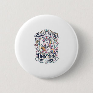 Chapa Redonda De 5 Cm Enfermera Unicornio de Día Unicornio de Corazón Fo