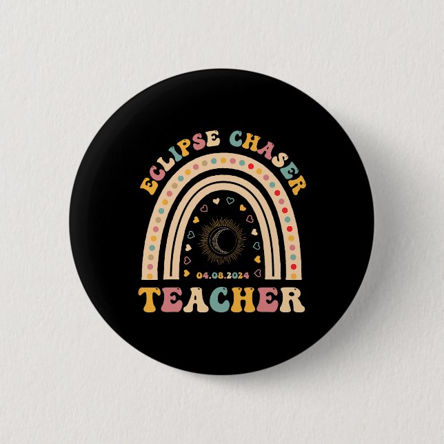 Chapa Redonda De 5 Cm Enseñanza de profesores de eclipse solar 2024 Abri (Anverso)
