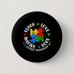Chapa Redonda De 5 Cm Enseñar Amor Esperanza Inspira Autismo Conciencia 