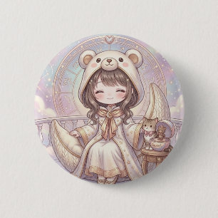 Chapa Redonda De 5 Cm Ensueño Soñador: Chica Kawaii con Sudadera de Oso
