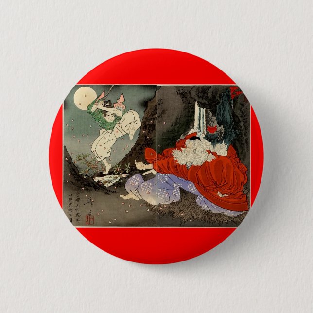 Chapa Redonda De 5 Cm Entrenamiento del samurai con Tengu, circa 1800's (Anverso)