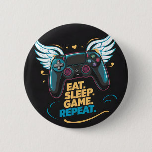 Chapa Redonda De 5 Cm Epic Gaming Gear. Come. Duerme. Juego. Repite. Win