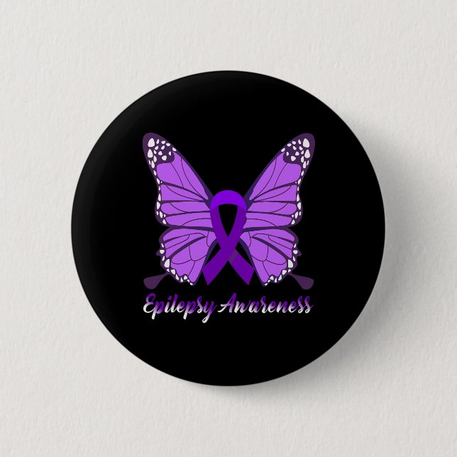 Chapa Redonda De 5 Cm Epilepsia Awareness Butfly Púrpura Cinta Epileps (Anverso)