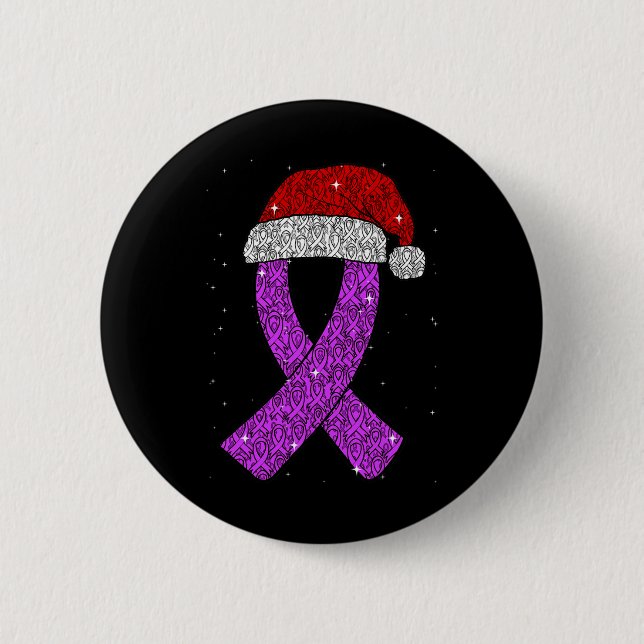 Chapa Redonda De 5 Cm Epilepsy Christmas Hat Purple Awareness Ribbon Sei (Anverso)