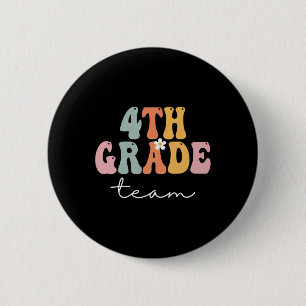 Chapa Redonda De 5 Cm Equipo de 4º Grado Retro Groovy Mujeres Feliz Prim