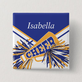 Chapa Redonda De 5 Cm Equipo de animadores en azul, blanco y oro