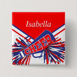 Chapa Redonda De 5 Cm Equipo de animadores en azul, blanco y rojo