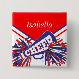 Chapa Redonda De 5 Cm Equipo de animadores en azul, blanco y rojo