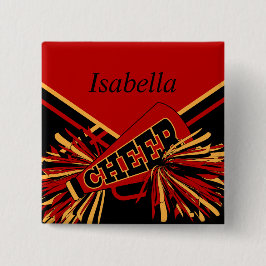 Chapa Redonda De 5 Cm Equipo de animadores en rojo, oro y negro