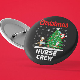 Chapa Redonda De 5 Cm Equipo de Enfermeras de Navidad con Santa y Reno