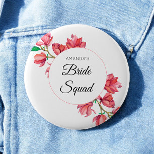 Chapa Redonda De 5 Cm Equipo de la Novia Rosa Blanco Team Bride Floral 