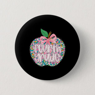 Chapa Redonda De 5 Cm Equipo de maestras de cuarto grado Apple floral es