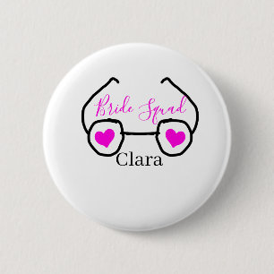Chapa Redonda De 5 Cm Equipo de novia gafas de corazón rosa negro de dam