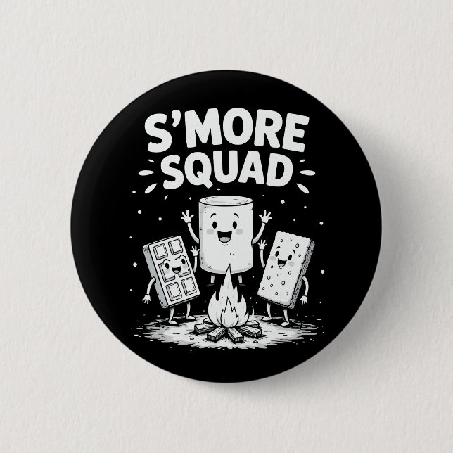 Chapa Redonda De 5 Cm Equipo de S'mores Camping Fuego Cute Marshmallow (Anverso)