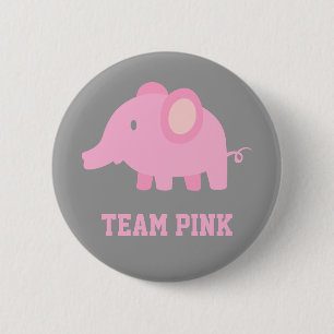 Chapa Redonda De 5 Cm Equipo Rosa, Elefante Bebé Niña, Fiesta de Revelac