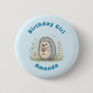 Chapa Redonda De 5 Cm Erizo Adorable con Cumpleañera de Linterna