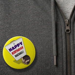 Chapa Redonda De 5 Cm Erizo Divertido Agrega el Nombre Cumpleaños Feliz 