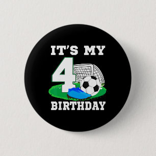 Chapa Redonda De 5 Cm Es mi cumpleaños de 4 años partido de fútbol cuart