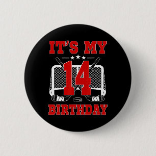 Chapa Redonda De 5 Cm Es Mi Cumpleaños Número 14 Tema Hockey sobre Hielo