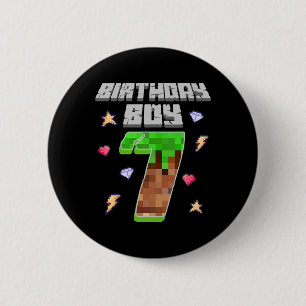Chapa Redonda De 5 Cm Es Mi Cumpleaños Número 7 Niño Siete 7 Años Pixel 
