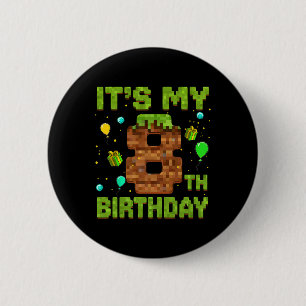 Chapa Redonda De 5 Cm Es mi cumpleaños número 8 Juego de píxeles Cumplea