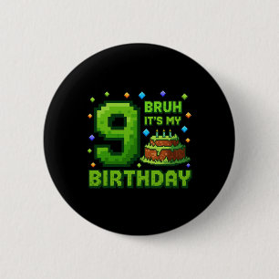 Chapa Redonda De 5 Cm Es mi cumpleaños número 9 chico jugador píxel 9 añ