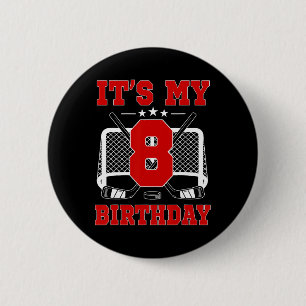 Chapa Redonda De 5 Cm Es mi octavo cumpleaños tema de hockey sobre hielo