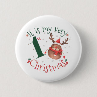 Chapa Redonda De 5 Cm Es Mi Primera Acuarela De Renos De Navidad