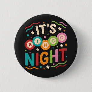 Chapa Redonda De 5 Cm Es Noche de Bingo Colorido Diseño Retro Jugador de