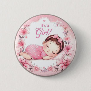 Chapa Redonda De 5 Cm Es una insignia rosa de Baby Shower de niña con de