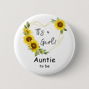 Chapa Redonda De 5 Cm ¡Es una niña! Marco de girasoles Tía en camino