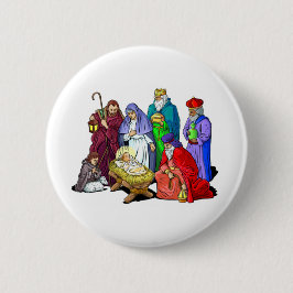 Chapa Redonda De 5 Cm Escena colorida de la natividad del navidad