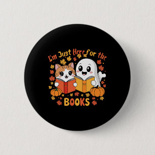 Chapa Redonda De 5 Cm Escena De Libros De Halloween De Lectura De Gato Y
