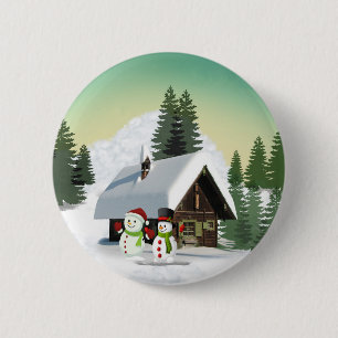 Chapa Redonda De 5 Cm Escena de navidades Snowman