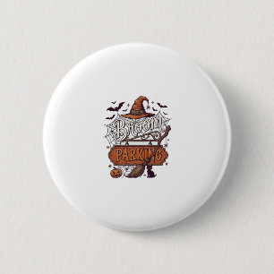 Chapa Redonda De 5 Cm Escoba aparcamiento Halloween Bruja Sombrero Escob