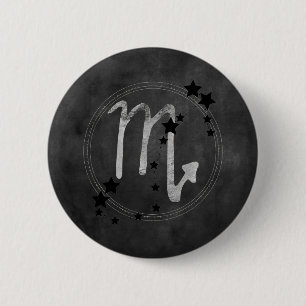 Chapa Redonda De 5 Cm Escorpio constelación de zodiaco negro y plata