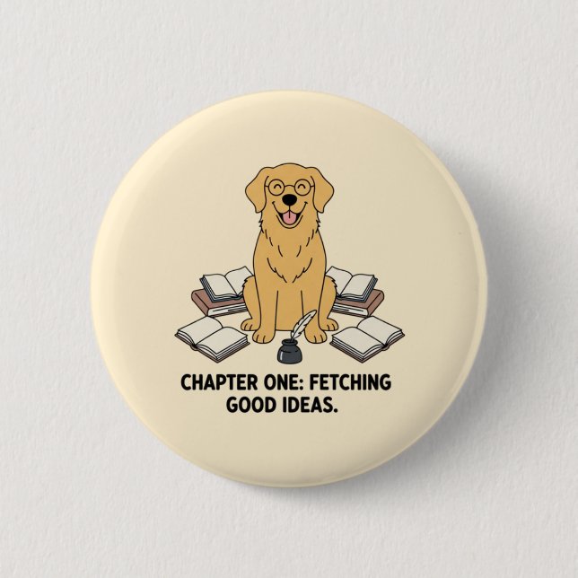 Chapa Redonda De 5 Cm Escritor de Golden Retriever Libros Lindos Diseño  (Anverso)