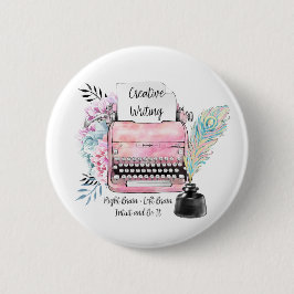 Chapa Redonda De 5 Cm Escritura creativa de máquina de escribir rosa vin