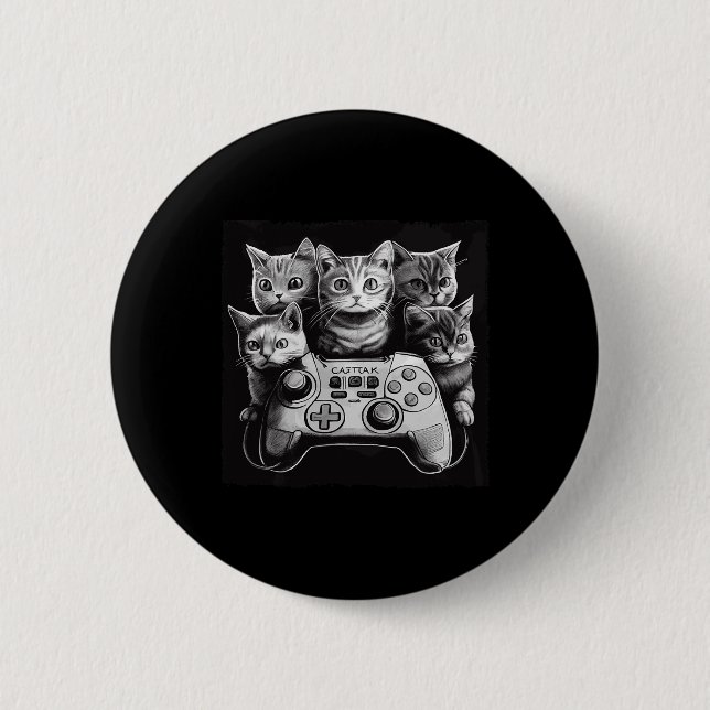 Chapa Redonda De 5 Cm Escuadrón de controladores de videojuegos de gato  (Anverso)