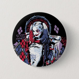 Chapa Redonda De 5 Cm Escuadrón suicida   Grafiti con tinta Harley Quinn
