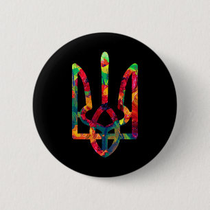 Chapa Redonda De 5 Cm Escudo de Armas de Ucrania en Colores Nacionales U