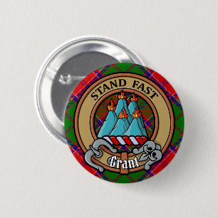 Chapa Redonda De 5 Cm Escudo de armas del Clan Grant sobre tartán