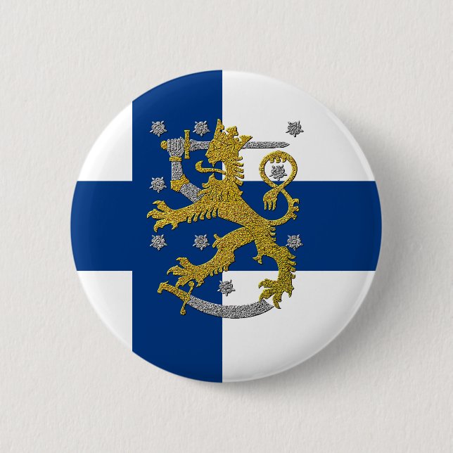 Chapa Redonda De 5 Cm Escudo de armas y bandera de Finlandia  (Anverso)