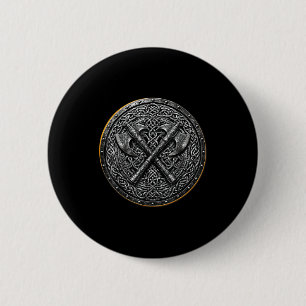 Chapa Redonda De 5 Cm Escudo vikingo S Hachas cruzadas S Mitología nórdi