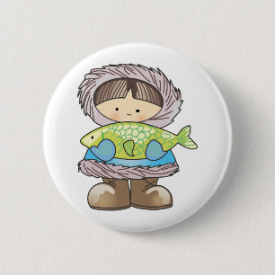 CHAPA REDONDA DE 5 CM ESKIMO SOSTENIENDO PESCADO