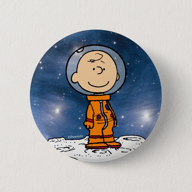 Chapa Redonda De 5 Cm ESPACIO | Astronauta de Charlie Brown (Anverso)