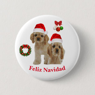Chapa Redonda De 5 Cm Espaniel Cóker Feliz Navidad